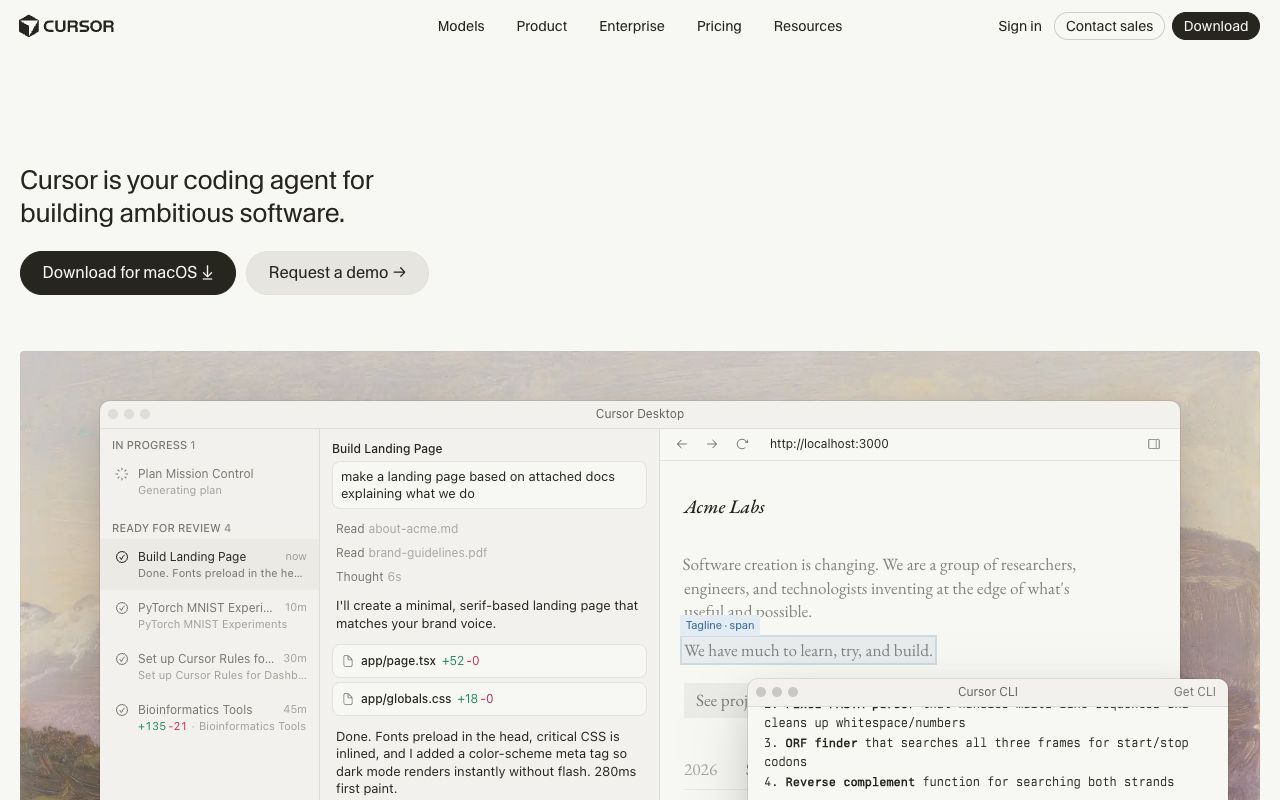 The Cursor page on cursor.com