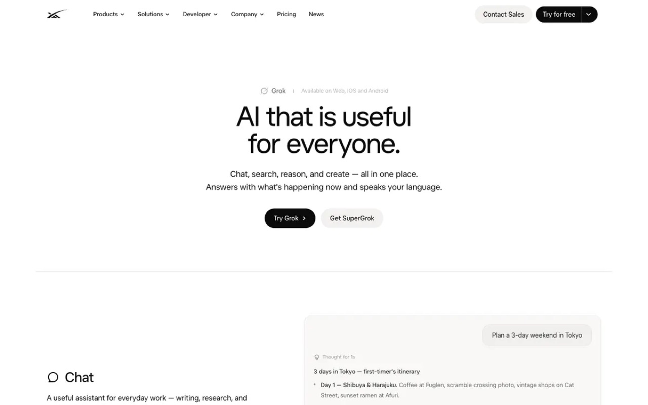 The Grok Bot page on x.ai