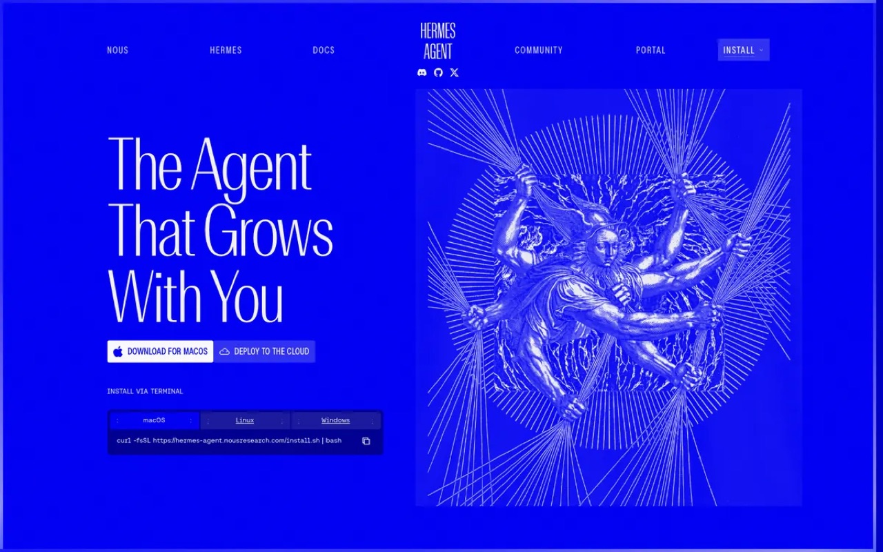 The Hermes Agent page on hermes-agent.nousresearch.com
