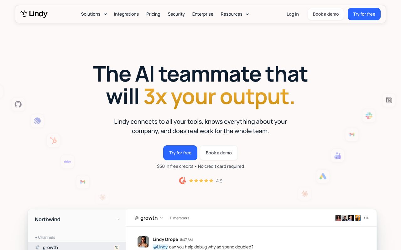 The Lindy page on lindy.ai