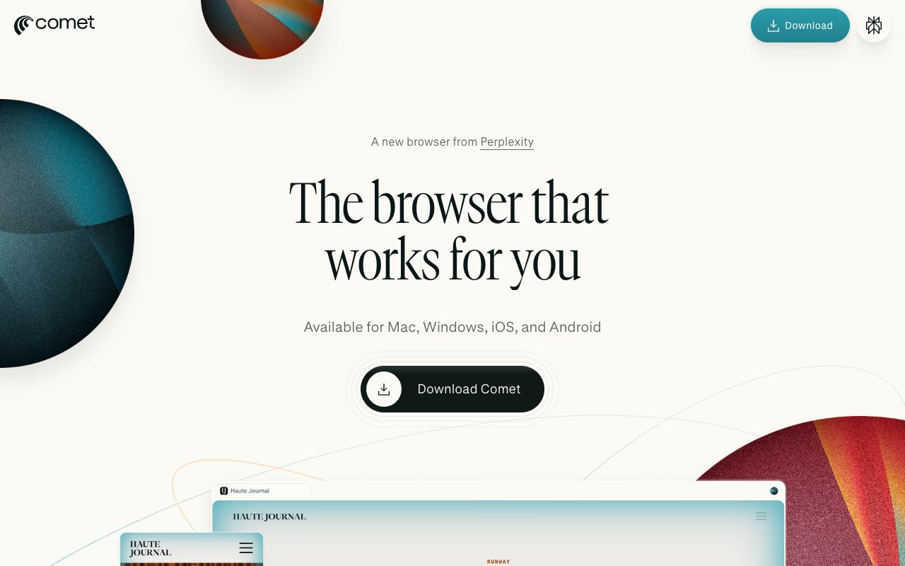 The Perplexity Comet page on perplexity.ai
